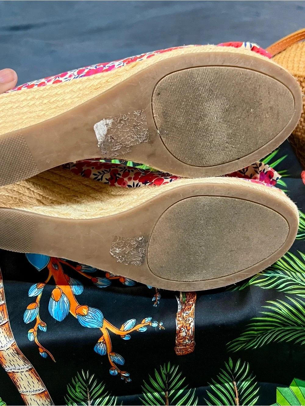 Vtg Liberty Art Fabrics Wms Floral Bow Wedge Peep Toe Cottagecore‎ Espadrille 9